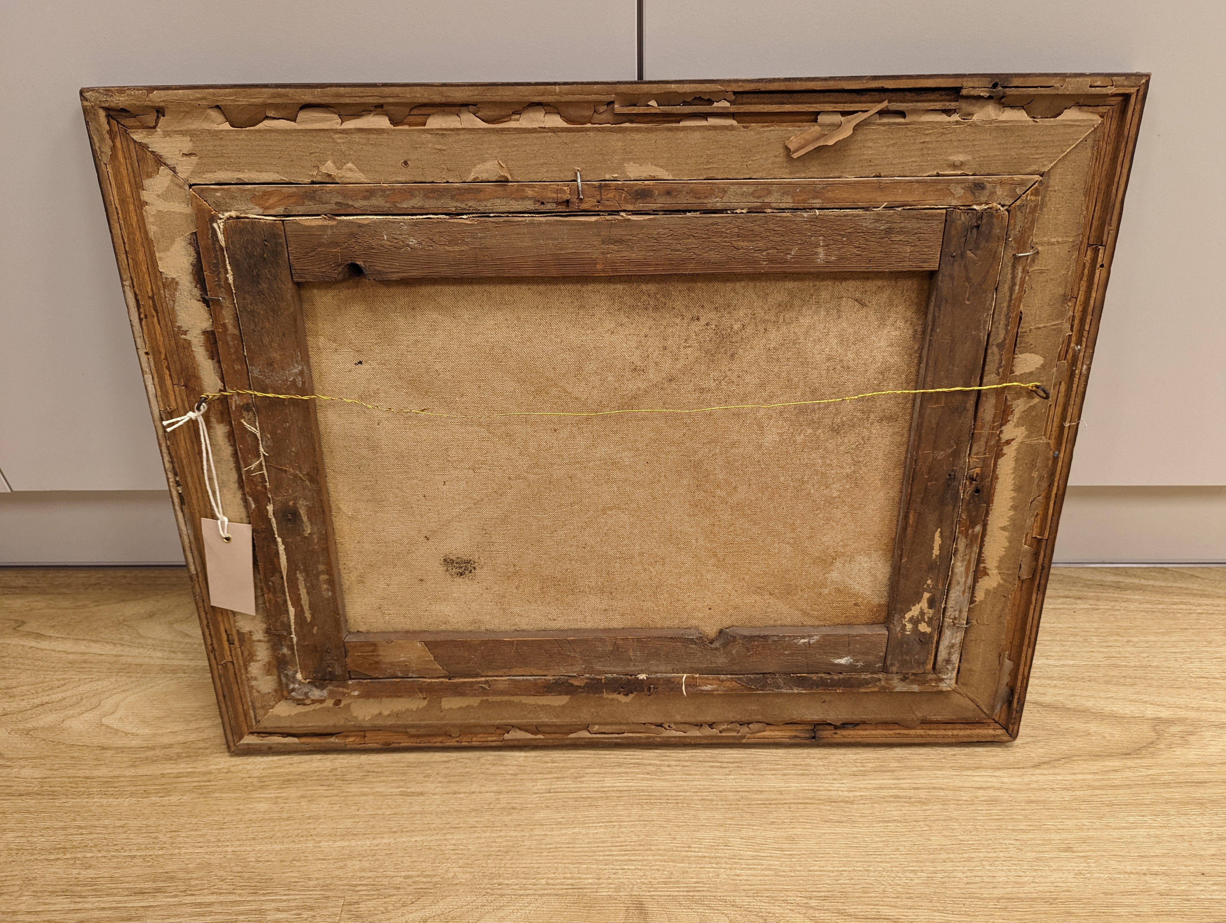 R. Stoar, oil on canvas, Primitive study of two terriers, signed, 31 x 44cm